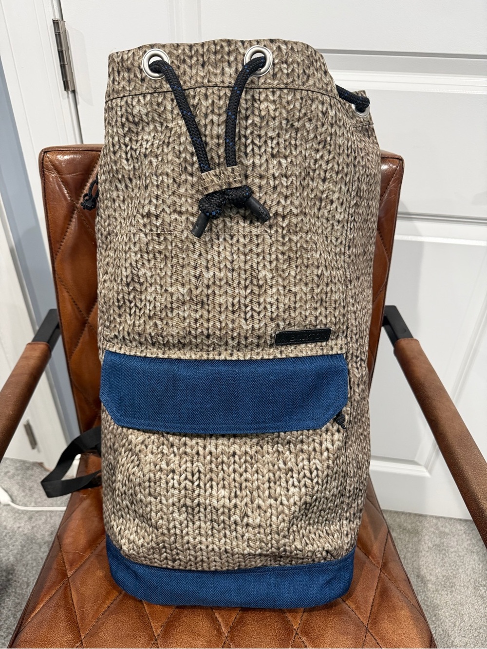 Burton Knit-Style Drawstring Backpack in Brown & Blue